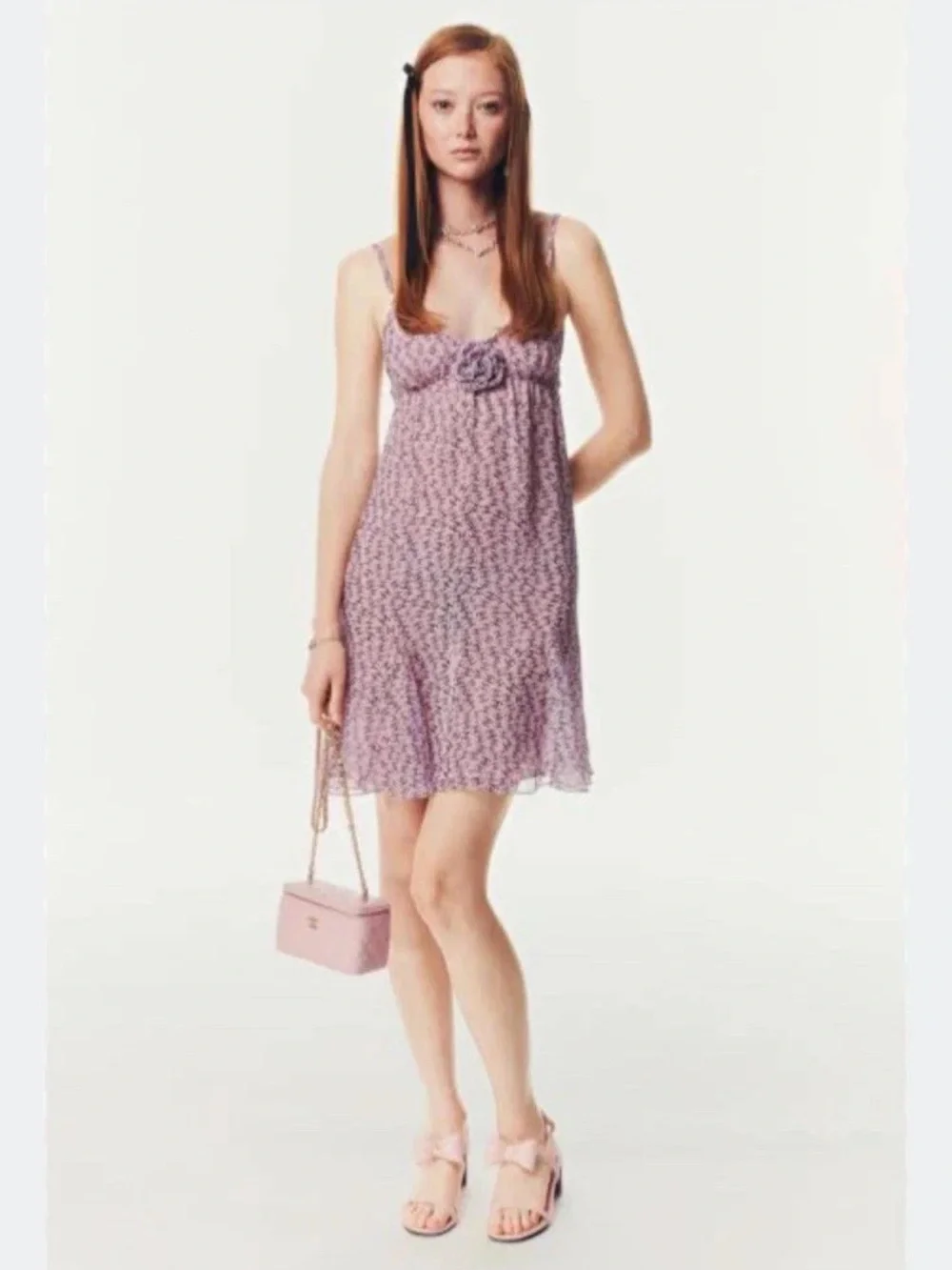 CHANEL SS25 Silk Pink CC Print Dress FR 36